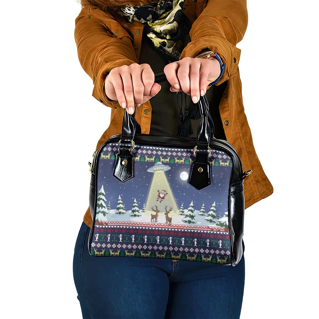 Christmas Alien Pattern with UFO Abduction of Santa Reindeer Snowy Forest Shoulder Handbag Xmas Holiday Patterns - Wonder Print Shop