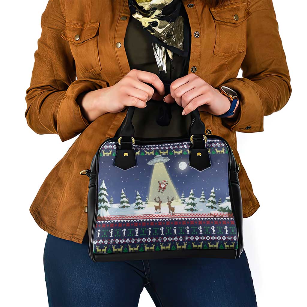 Christmas Alien Pattern with UFO Abduction of Santa Reindeer Snowy Forest Shoulder Handbag Xmas Holiday Patterns - Wonder Print Shop