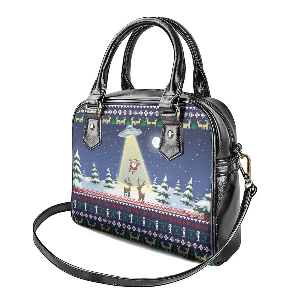 Christmas Alien Pattern with UFO Abduction of Santa Reindeer Snowy Forest Shoulder Handbag Xmas Holiday Patterns - Wonder Print Shop