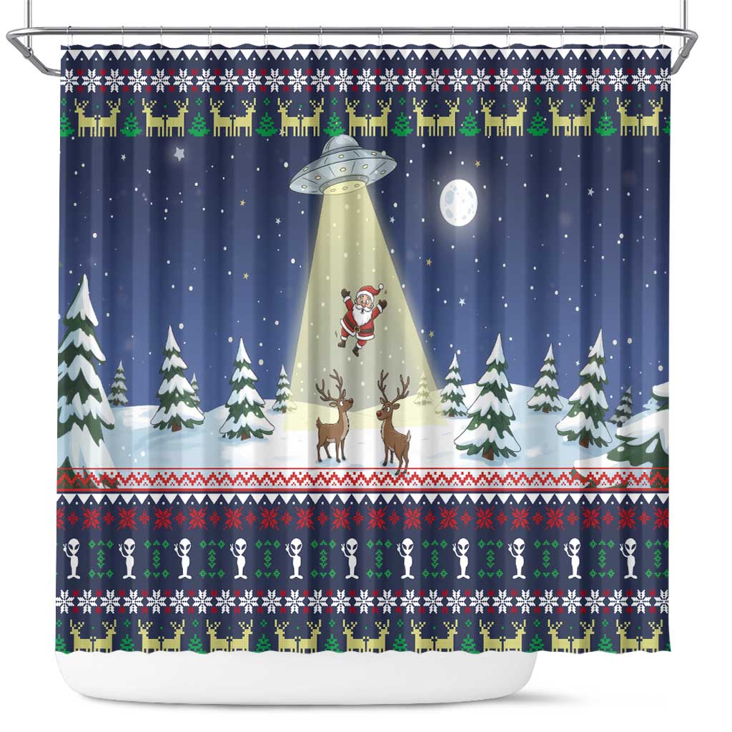 Christmas Alien Pattern with UFO Abduction of Santa Reindeer Snowy Forest Shower Curtain Xmas Holiday Patterns - Wonder Print Shop