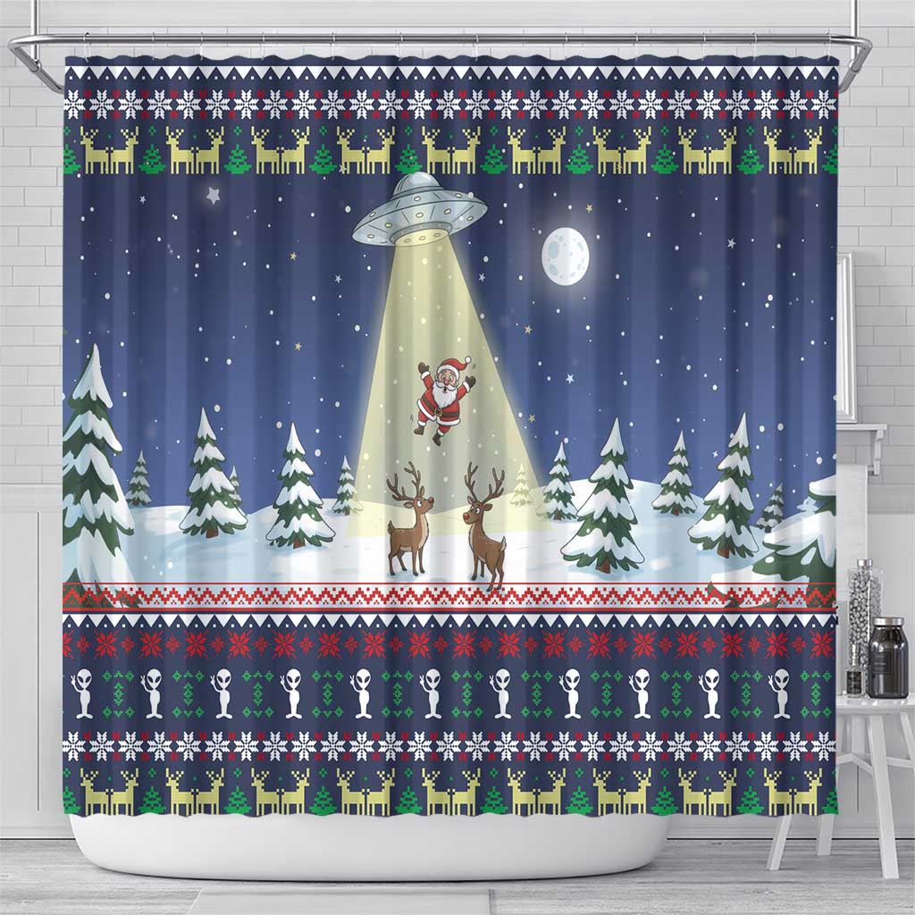 Christmas Alien Pattern with UFO Abduction of Santa Reindeer Snowy Forest Shower Curtain Xmas Holiday Patterns - Wonder Print Shop