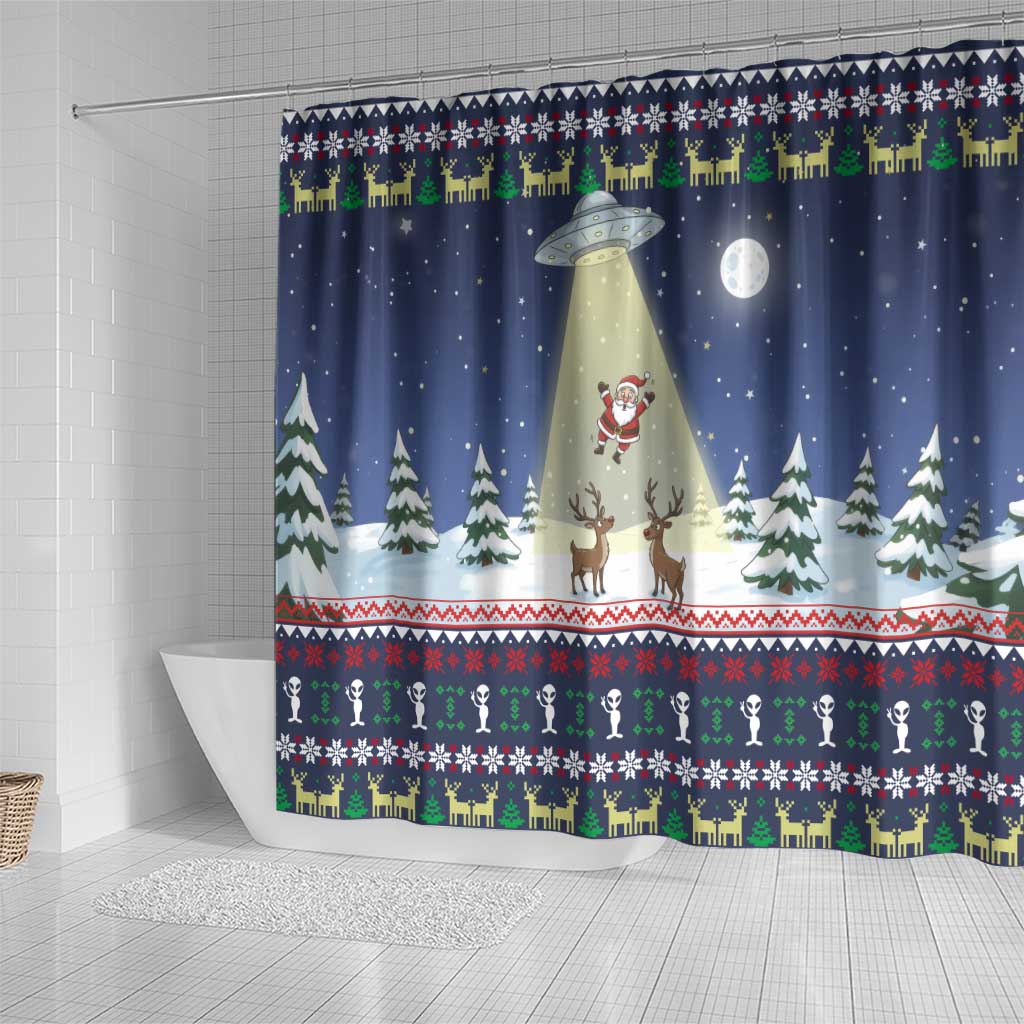 Christmas Alien Pattern with UFO Abduction of Santa Reindeer Snowy Forest Shower Curtain Xmas Holiday Patterns - Wonder Print Shop