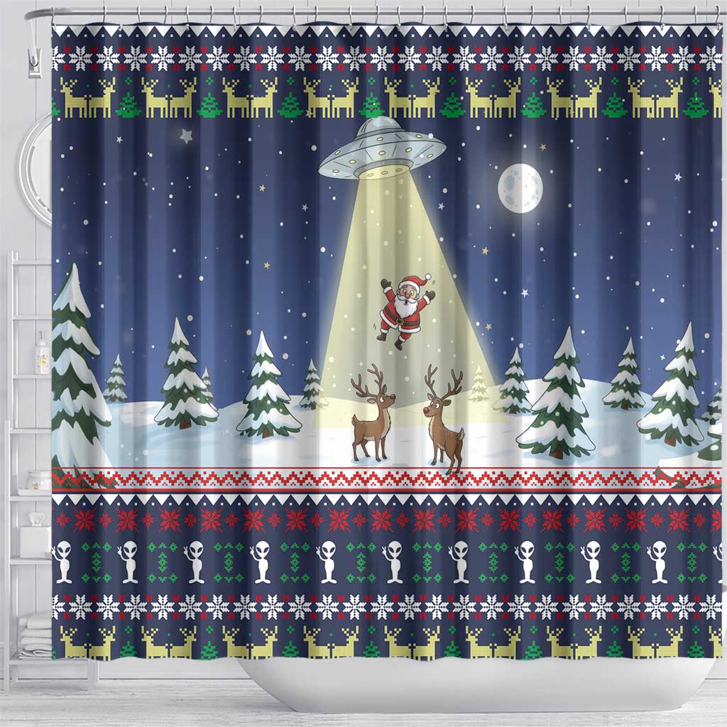 Christmas Alien Pattern with UFO Abduction of Santa Reindeer Snowy Forest Shower Curtain Xmas Holiday Patterns - Wonder Print Shop