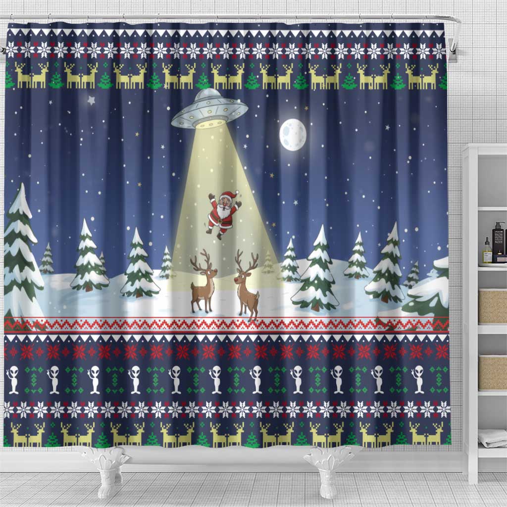 Christmas Alien Pattern with UFO Abduction of Santa Reindeer Snowy Forest Shower Curtain Xmas Holiday Patterns - Wonder Print Shop