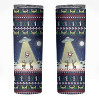 Christmas Alien Pattern with UFO Abduction of Santa Reindeer Snowy Forest Skinny Tumbler Xmas Holiday Patterns - Wonder Print Shop