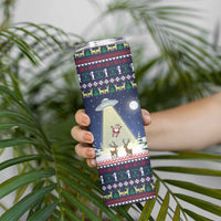 Christmas Alien Pattern with UFO Abduction of Santa Reindeer Snowy Forest Skinny Tumbler Xmas Holiday Patterns - Wonder Print Shop
