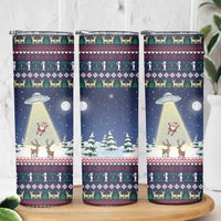 Christmas Alien Pattern with UFO Abduction of Santa Reindeer Snowy Forest Skinny Tumbler Xmas Holiday Patterns - Wonder Print Shop