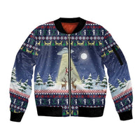 Christmas Alien Pattern with UFO Abduction of Santa Reindeer Snowy Forest Sleeve Zip Bomber Jacket Xmas Holiday Patterns - Wonder Print Shop