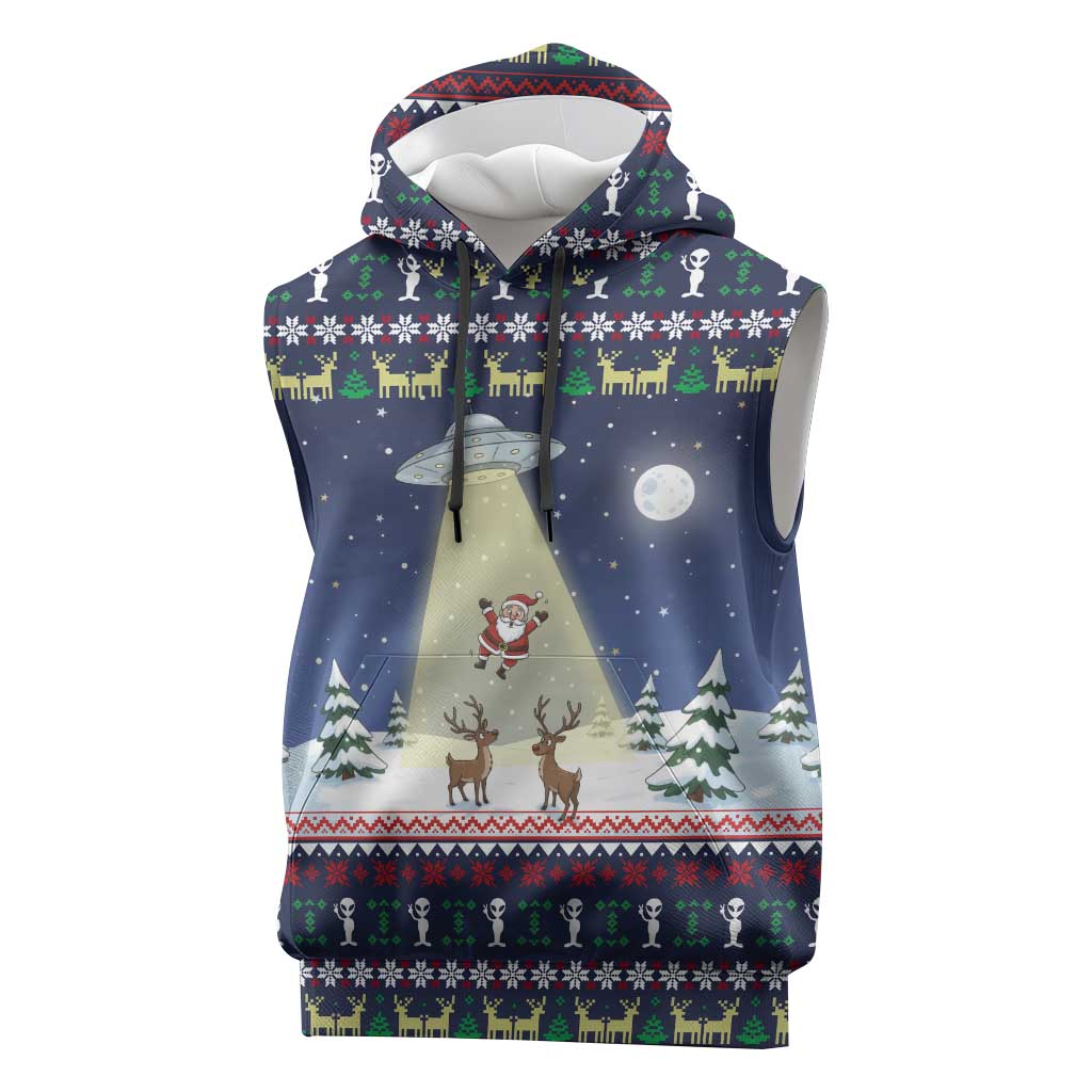 Christmas Alien Pattern with UFO Abduction of Santa Reindeer Snowy Forest Sleeveless Hoodie Xmas Holiday Patterns - Wonder Print Shop