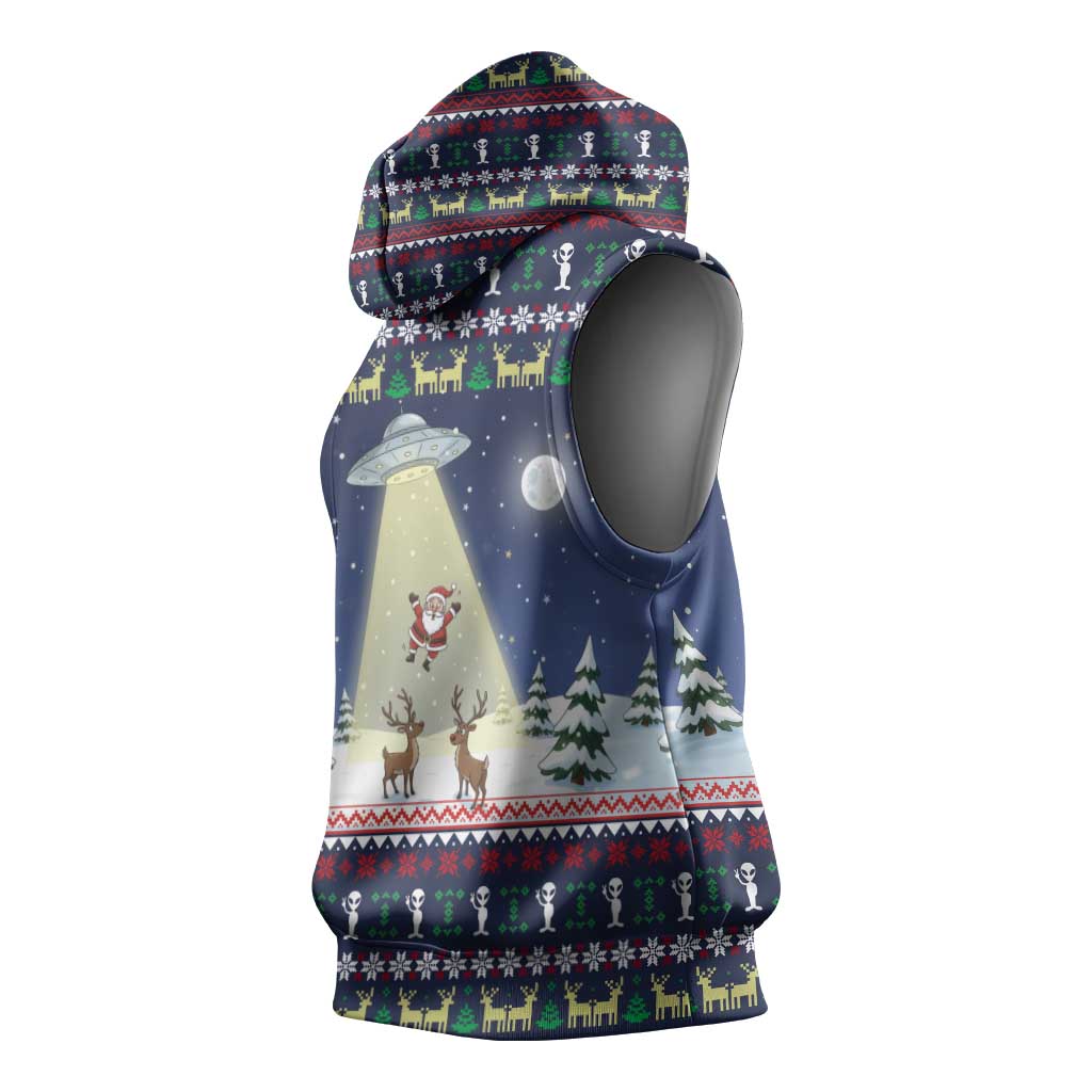 Christmas Alien Pattern with UFO Abduction of Santa Reindeer Snowy Forest Sleeveless Hoodie Xmas Holiday Patterns - Wonder Print Shop