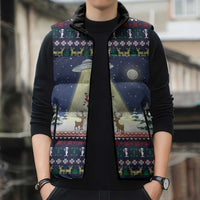 Christmas Alien Pattern with UFO Abduction of Santa Reindeer Snowy Forest Sleeveless Puffer Jacket Xmas Holiday Patterns - Wonder Print Shop