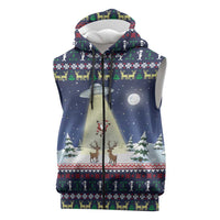 Christmas Alien Pattern with UFO Abduction of Santa Reindeer Snowy Forest Sleeveless Zip Hoodie Xmas Holiday Patterns - Wonder Print Shop
