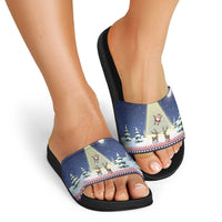Christmas Alien Pattern with UFO Abduction of Santa Reindeer Snowy Forest Slide Sandals Xmas Holiday Patterns - Wonder Print Shop