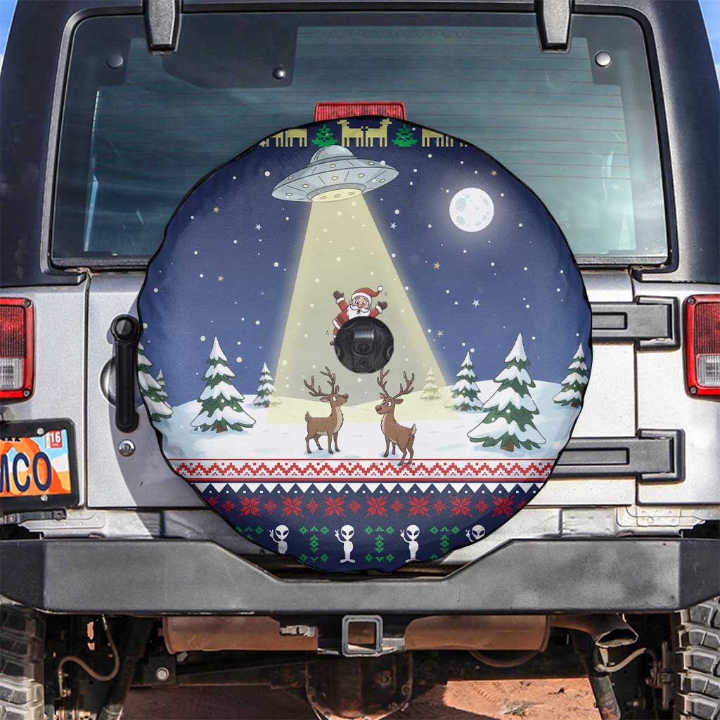 Christmas Alien Pattern with UFO Abduction of Santa Reindeer Snowy Forest Spare Tire Cover Xmas Holiday Patterns - Wonder Print Shop