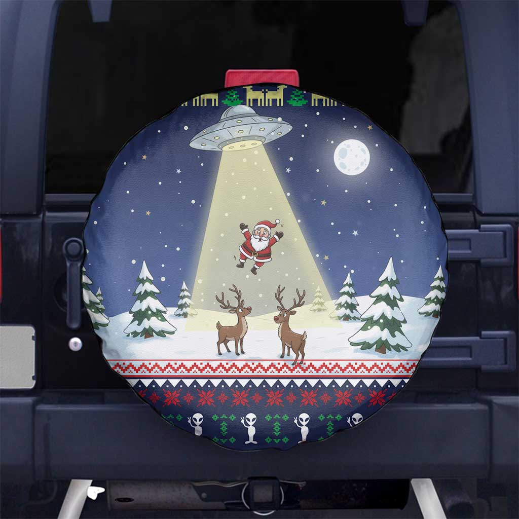 Christmas Alien Pattern with UFO Abduction of Santa Reindeer Snowy Forest Spare Tire Cover Xmas Holiday Patterns - Wonder Print Shop