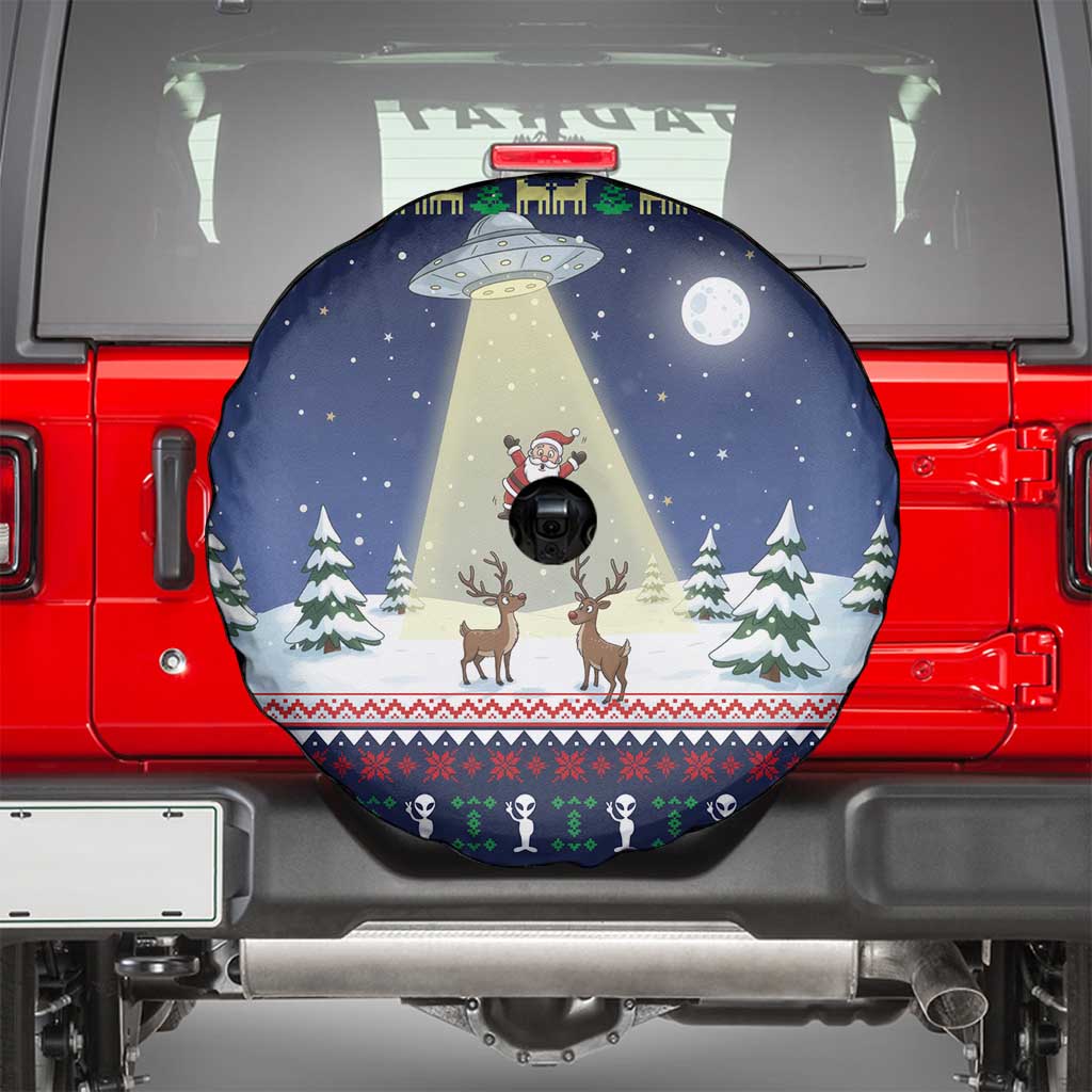 Christmas Alien Pattern with UFO Abduction of Santa Reindeer Snowy Forest Spare Tire Cover Xmas Holiday Patterns - Wonder Print Shop