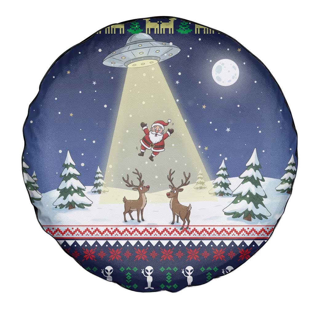 Christmas Alien Pattern with UFO Abduction of Santa Reindeer Snowy Forest Spare Tire Cover Xmas Holiday Patterns - Wonder Print Shop