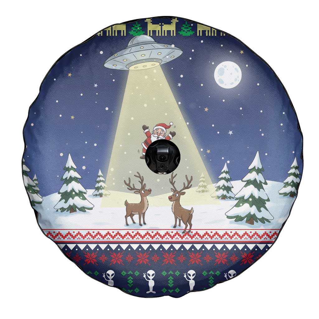 Christmas Alien Pattern with UFO Abduction of Santa Reindeer Snowy Forest Spare Tire Cover Xmas Holiday Patterns - Wonder Print Shop