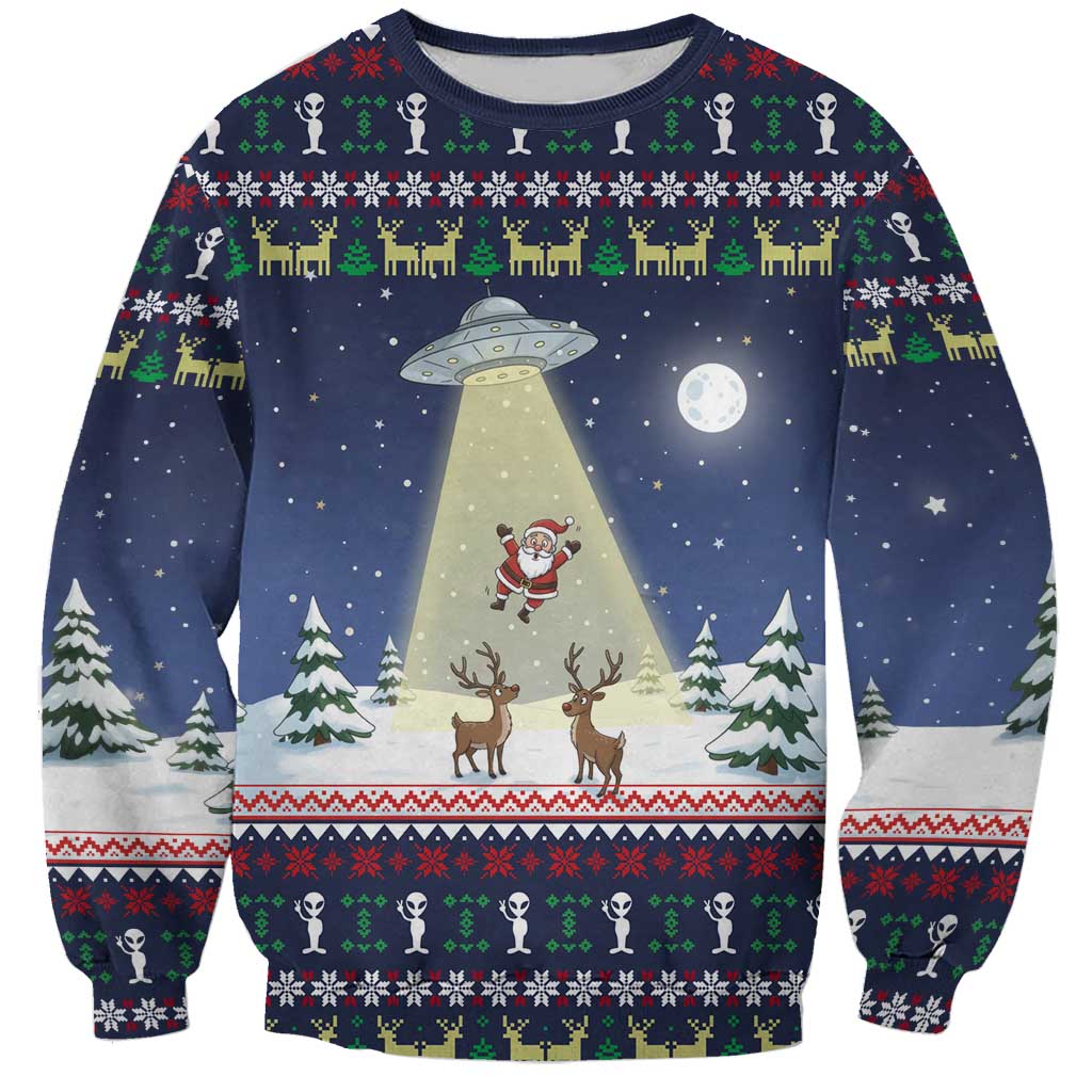 Christmas Alien Pattern with UFO Abduction of Santa Reindeer Snowy Forest Sweatshirt Xmas Holiday Patterns - Wonder Print Shop
