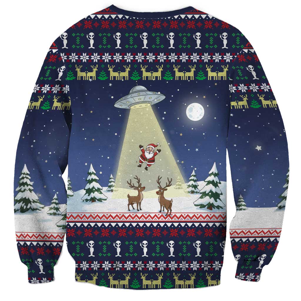 Christmas Alien Pattern with UFO Abduction of Santa Reindeer Snowy Forest Sweatshirt Xmas Holiday Patterns - Wonder Print Shop