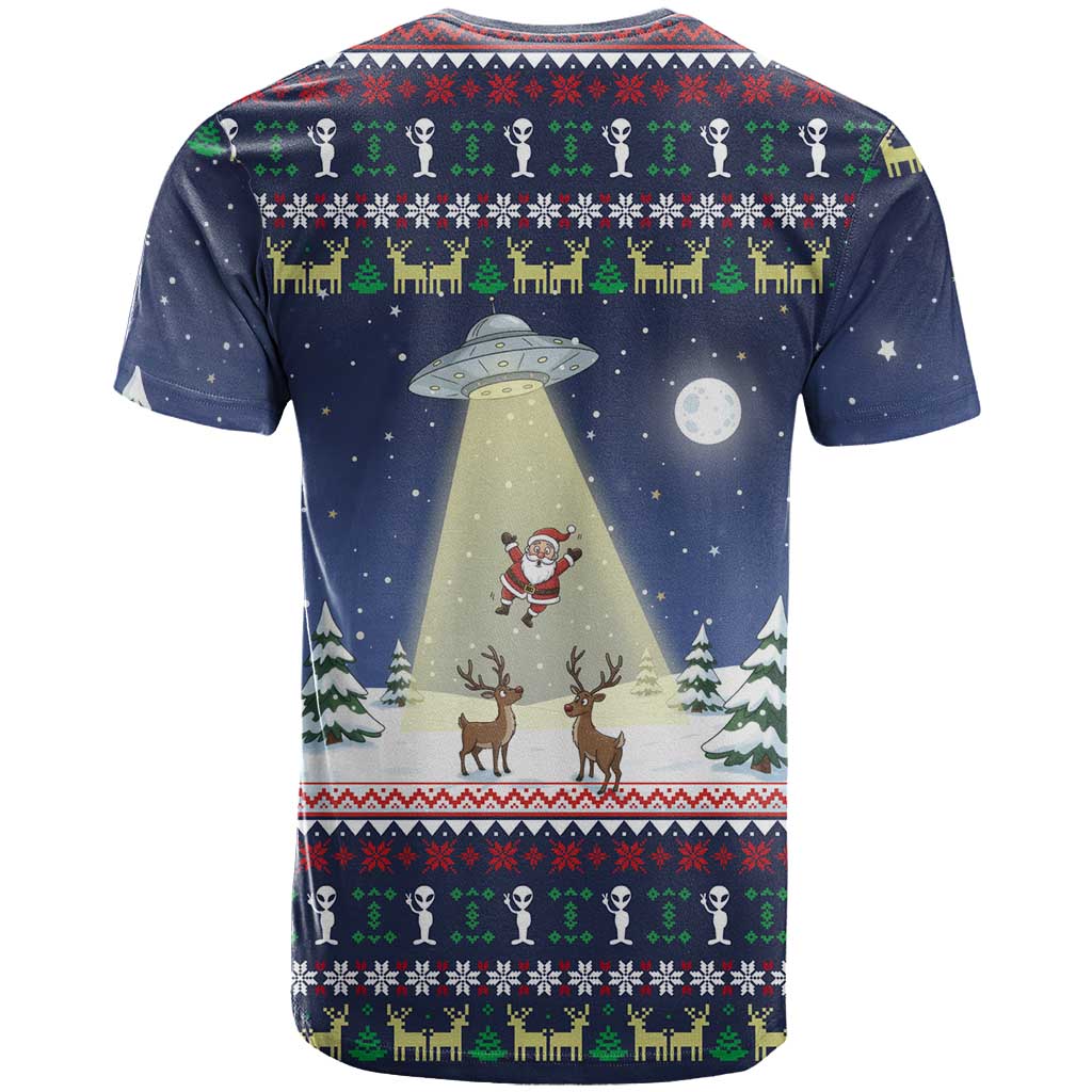 Christmas Alien Pattern with UFO Abduction of Santa Reindeer Snowy Forest T Shirt Xmas Holiday Patterns - Wonder Print Shop
