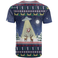 Christmas Alien Pattern with UFO Abduction of Santa Reindeer Snowy Forest T Shirt Xmas Holiday Patterns - Wonder Print Shop