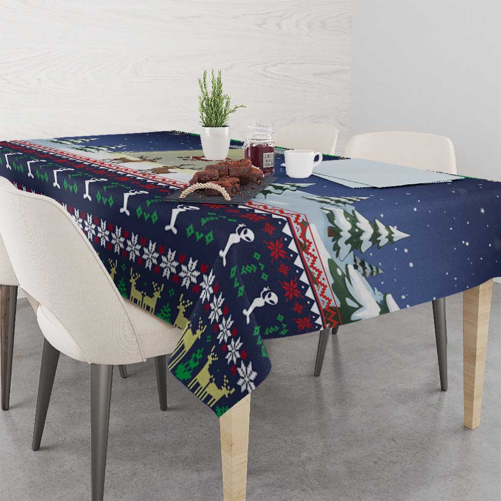 Christmas Alien Pattern with UFO Abduction of Santa Reindeer Snowy Forest Tablecloth Xmas Holiday Patterns - Wonder Print Shop