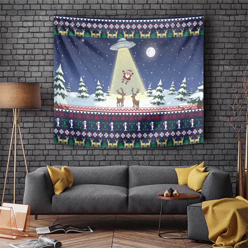 Christmas Alien Pattern with UFO Abduction of Santa Reindeer Snowy Forest Tapestry Xmas Holiday Patterns - Wonder Print Shop