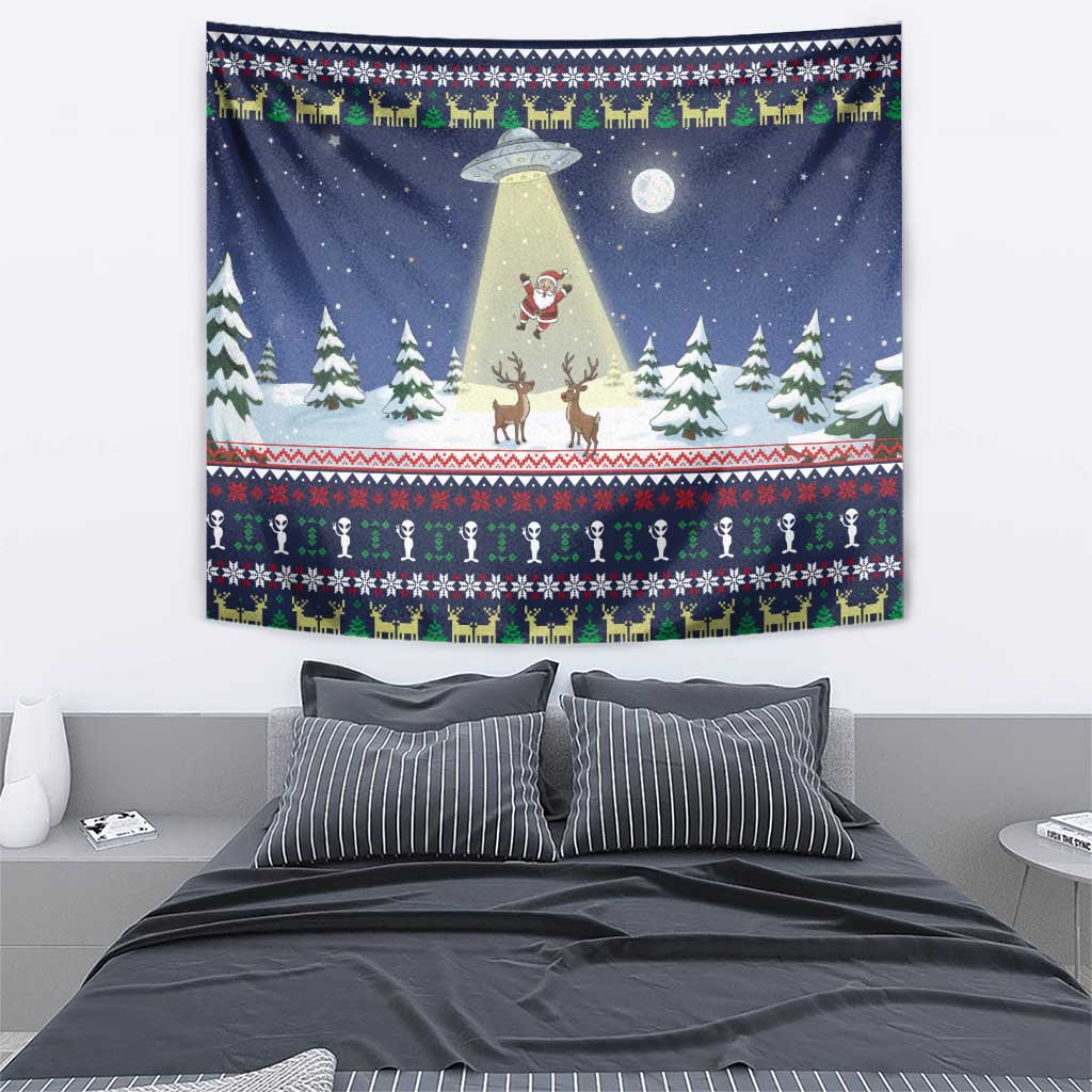 Christmas Alien Pattern with UFO Abduction of Santa Reindeer Snowy Forest Tapestry Xmas Holiday Patterns - Wonder Print Shop