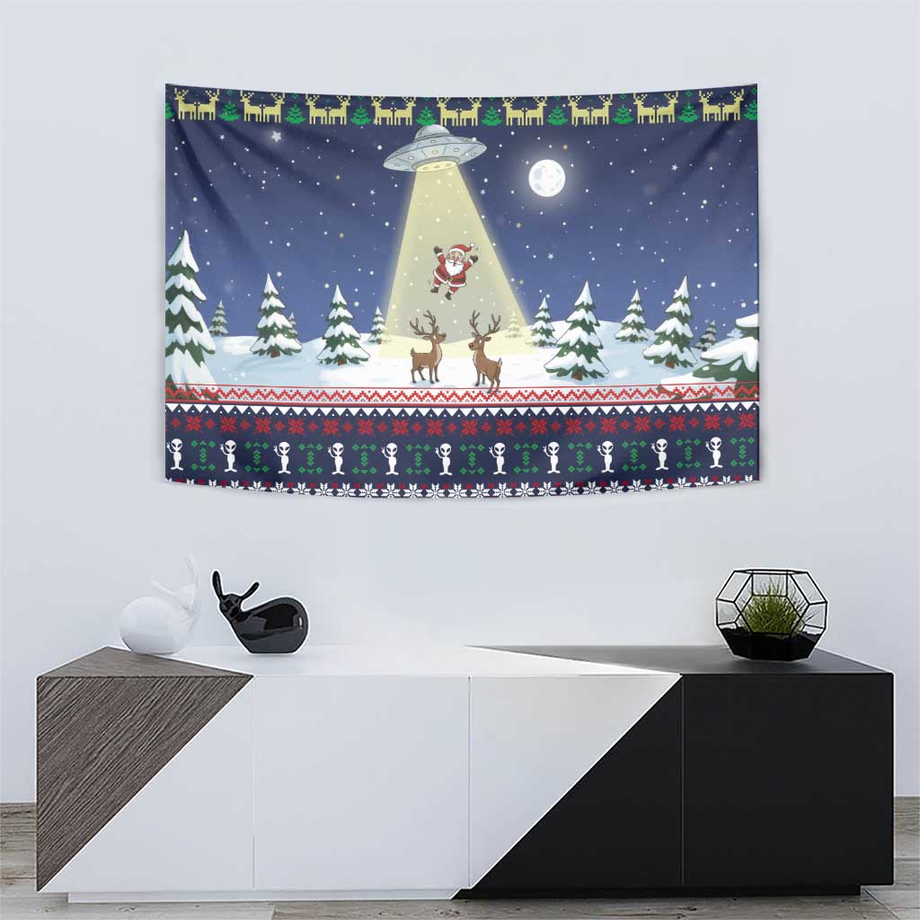 Christmas Alien Pattern with UFO Abduction of Santa Reindeer Snowy Forest Tapestry Xmas Holiday Patterns - Wonder Print Shop