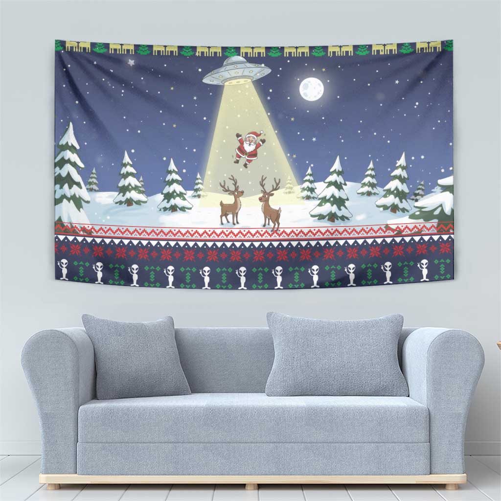 Christmas Alien Pattern with UFO Abduction of Santa Reindeer Snowy Forest Tapestry Xmas Holiday Patterns - Wonder Print Shop