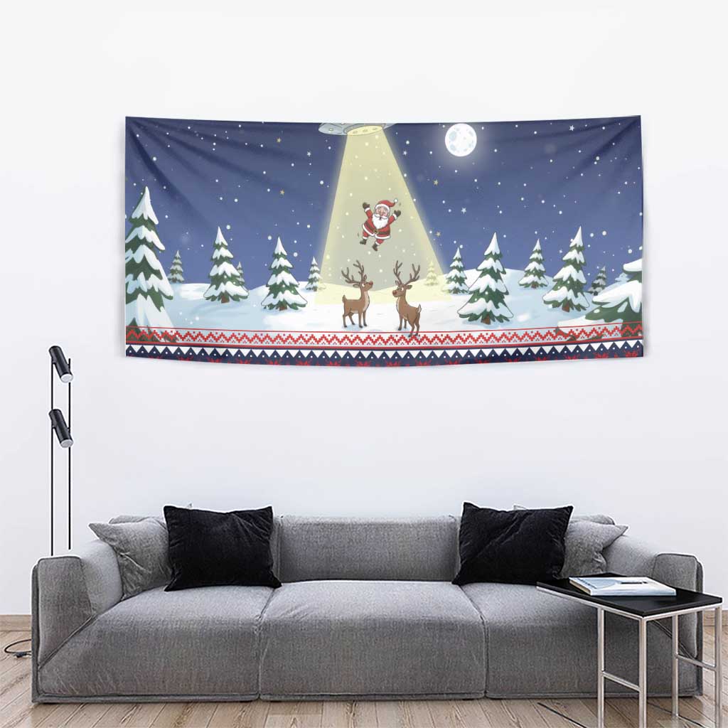 Christmas Alien Pattern with UFO Abduction of Santa Reindeer Snowy Forest Tapestry Xmas Holiday Patterns - Wonder Print Shop
