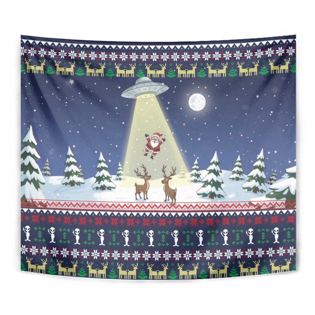 Christmas Alien Pattern with UFO Abduction of Santa Reindeer Snowy Forest Tapestry Xmas Holiday Patterns - Wonder Print Shop