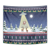 Christmas Alien Pattern with UFO Abduction of Santa Reindeer Snowy Forest Tapestry Xmas Holiday Patterns - Wonder Print Shop