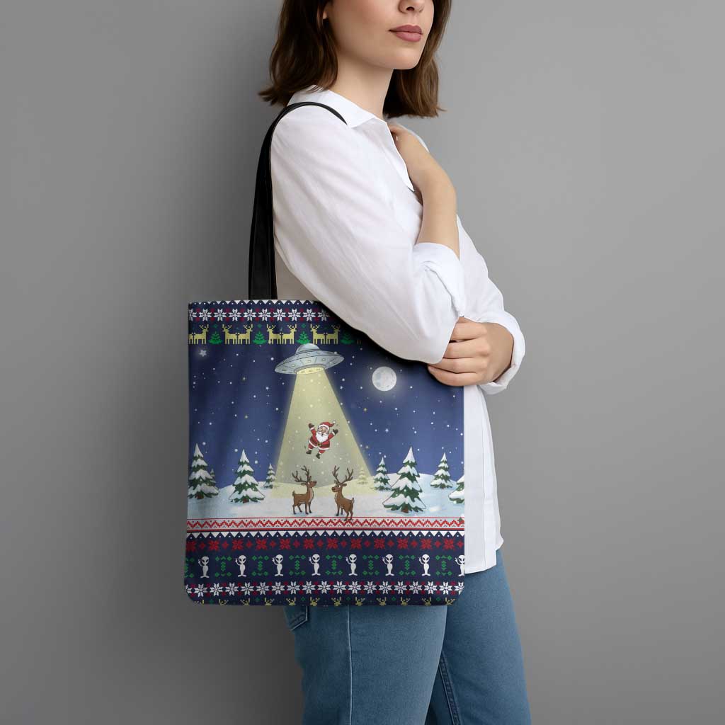 Christmas Alien Pattern with UFO Abduction of Santa Reindeer Snowy Forest Tote Bag Xmas Holiday Patterns - Wonder Print Shop