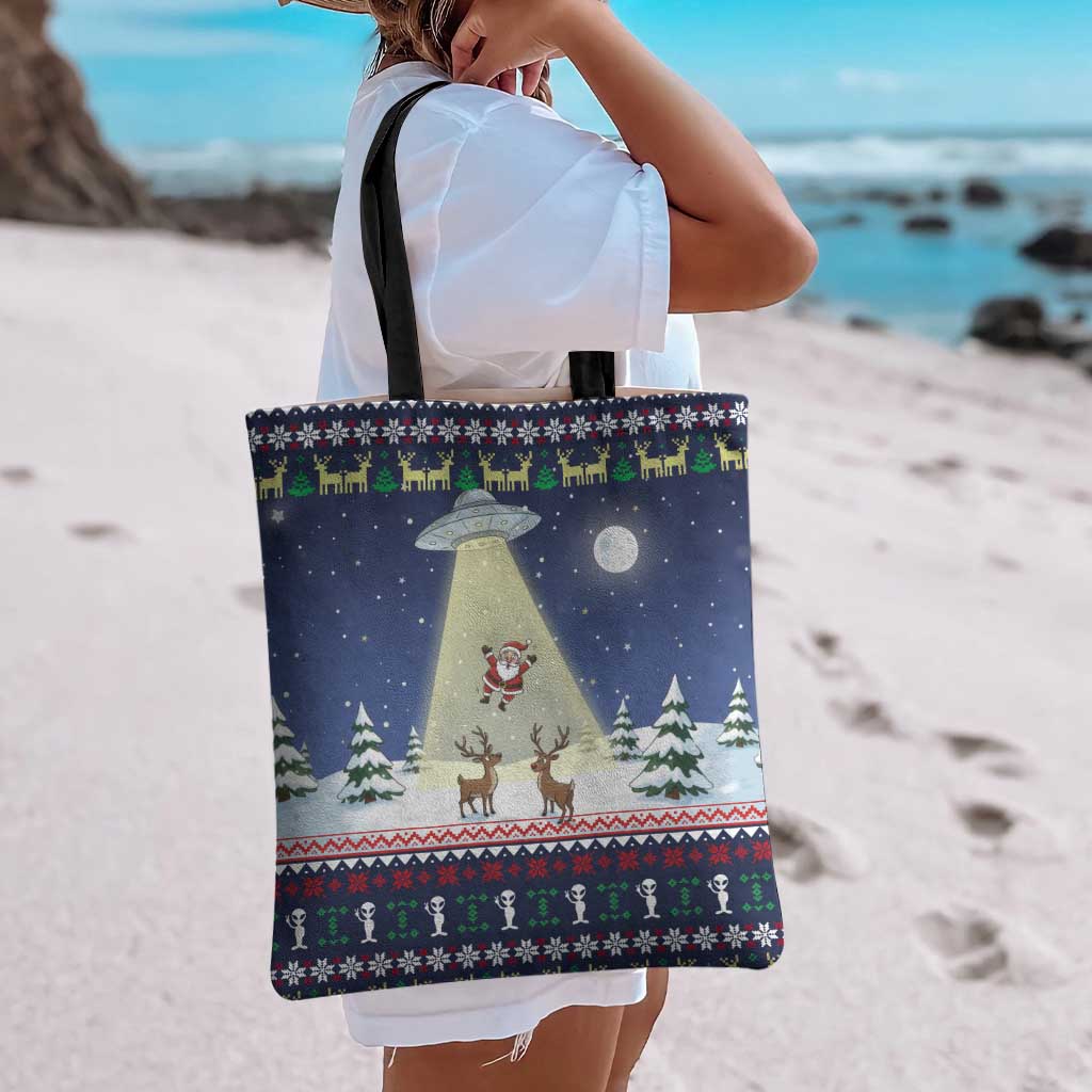 Christmas Alien Pattern with UFO Abduction of Santa Reindeer Snowy Forest Tote Bag Xmas Holiday Patterns - Wonder Print Shop
