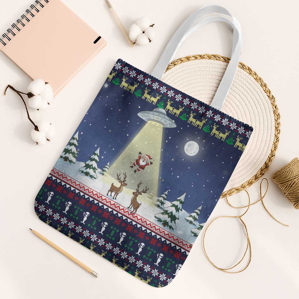 Christmas Alien Pattern with UFO Abduction of Santa Reindeer Snowy Forest Tote Bag Xmas Holiday Patterns - Wonder Print Shop