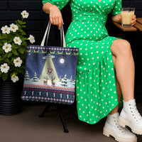 Christmas Alien Pattern with UFO Abduction of Santa Reindeer Snowy Forest Tote Bag Xmas Holiday Patterns - Wonder Print Shop