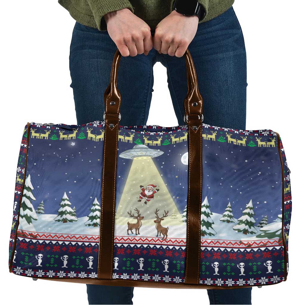 Christmas Alien Pattern with UFO Abduction of Santa Reindeer Snowy Forest Travel Bag Xmas Holiday Patterns - Wonder Print Shop