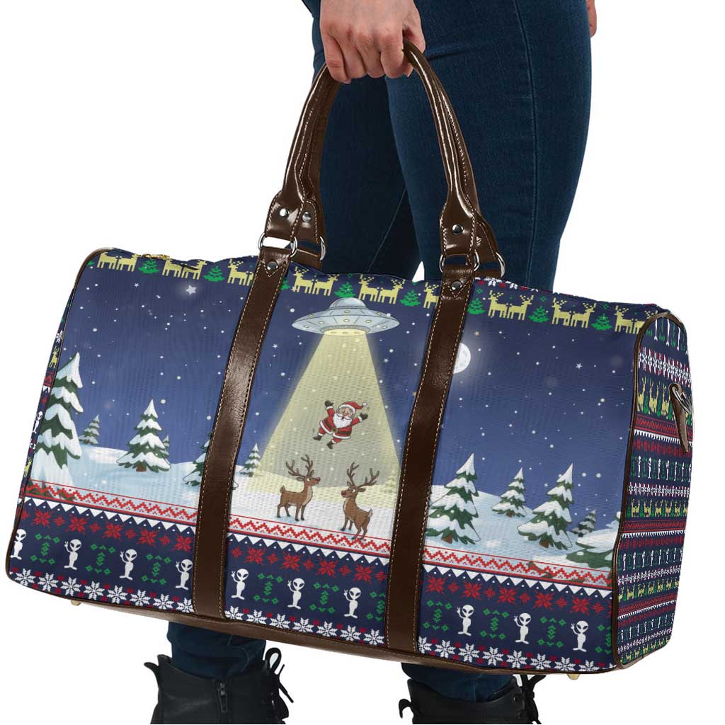 Christmas Alien Pattern with UFO Abduction of Santa Reindeer Snowy Forest Travel Bag Xmas Holiday Patterns - Wonder Print Shop