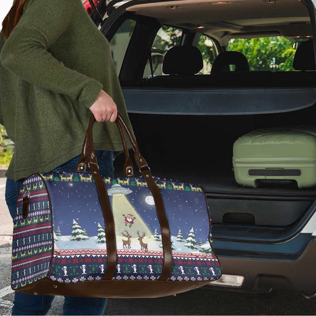 Christmas Alien Pattern with UFO Abduction of Santa Reindeer Snowy Forest Travel Bag Xmas Holiday Patterns - Wonder Print Shop