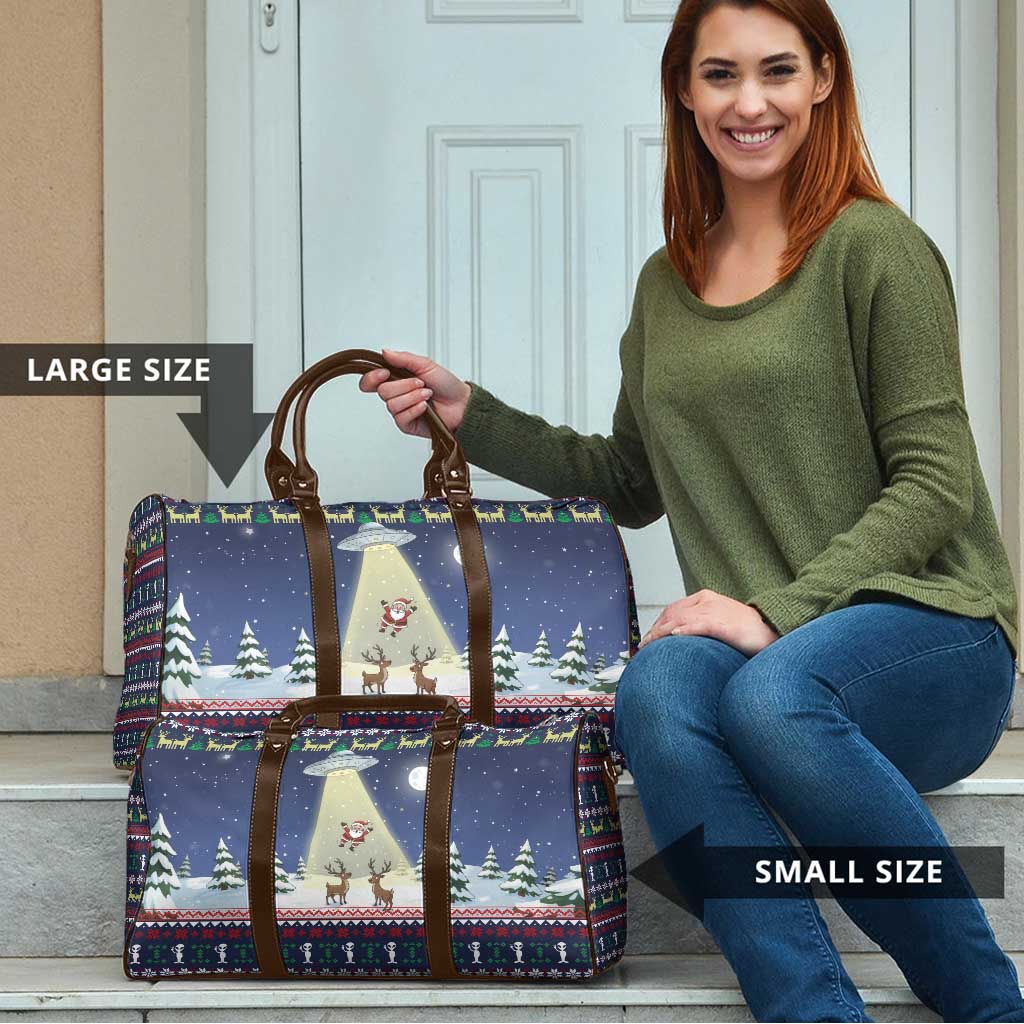 Christmas Alien Pattern with UFO Abduction of Santa Reindeer Snowy Forest Travel Bag Xmas Holiday Patterns - Wonder Print Shop