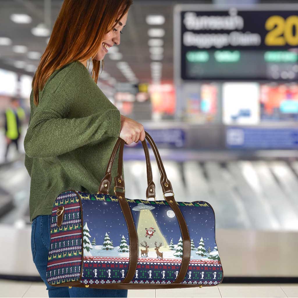 Christmas Alien Pattern with UFO Abduction of Santa Reindeer Snowy Forest Travel Bag Xmas Holiday Patterns - Wonder Print Shop