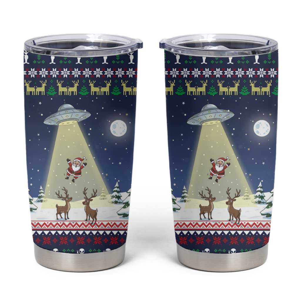 Christmas Alien Pattern with UFO Abduction of Santa Reindeer Snowy Forest Tumbler Cup Xmas Holiday Patterns - Wonder Print Shop