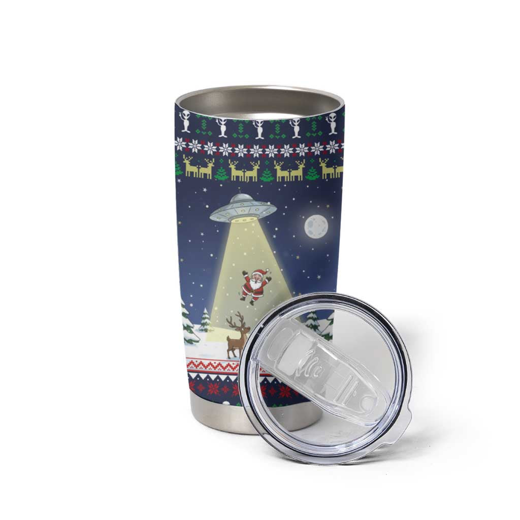 Christmas Alien Pattern with UFO Abduction of Santa Reindeer Snowy Forest Tumbler Cup Xmas Holiday Patterns - Wonder Print Shop