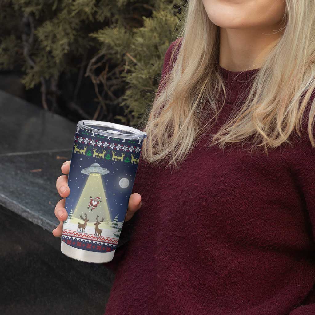 Christmas Alien Pattern with UFO Abduction of Santa Reindeer Snowy Forest Tumbler Cup Xmas Holiday Patterns - Wonder Print Shop