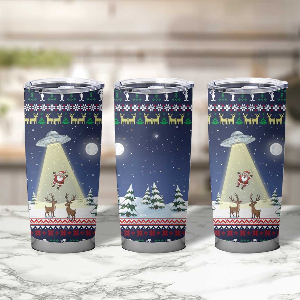 Christmas Alien Pattern with UFO Abduction of Santa Reindeer Snowy Forest Tumbler Cup Xmas Holiday Patterns - Wonder Print Shop