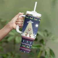 Christmas Alien Pattern with UFO Abduction of Santa Reindeer Snowy Forest Tumbler With Handle Xmas Holiday Patterns - Wonder Print Shop