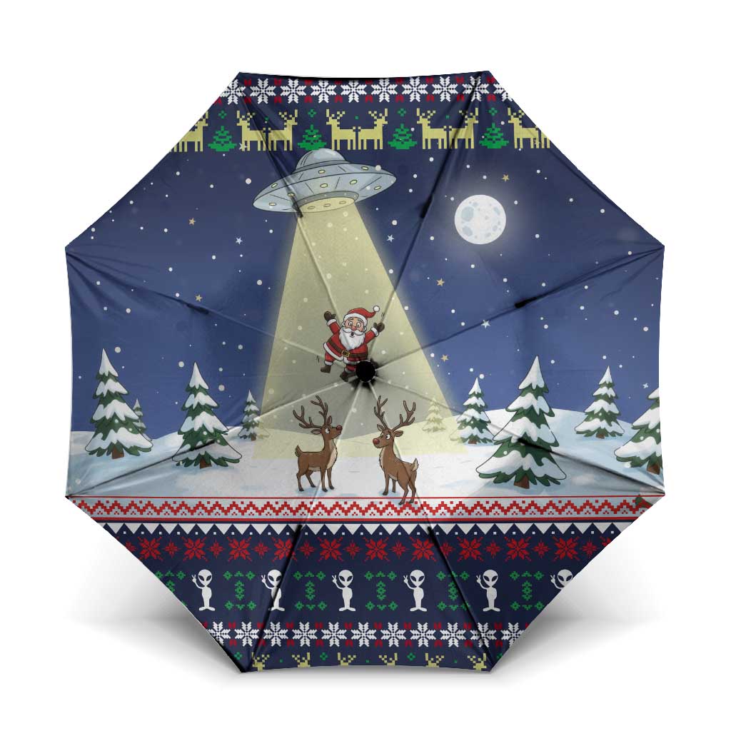 Christmas Alien Pattern with UFO Abduction of Santa Reindeer Snowy Forest Umbrella Xmas Holiday Patterns - Wonder Print Shop