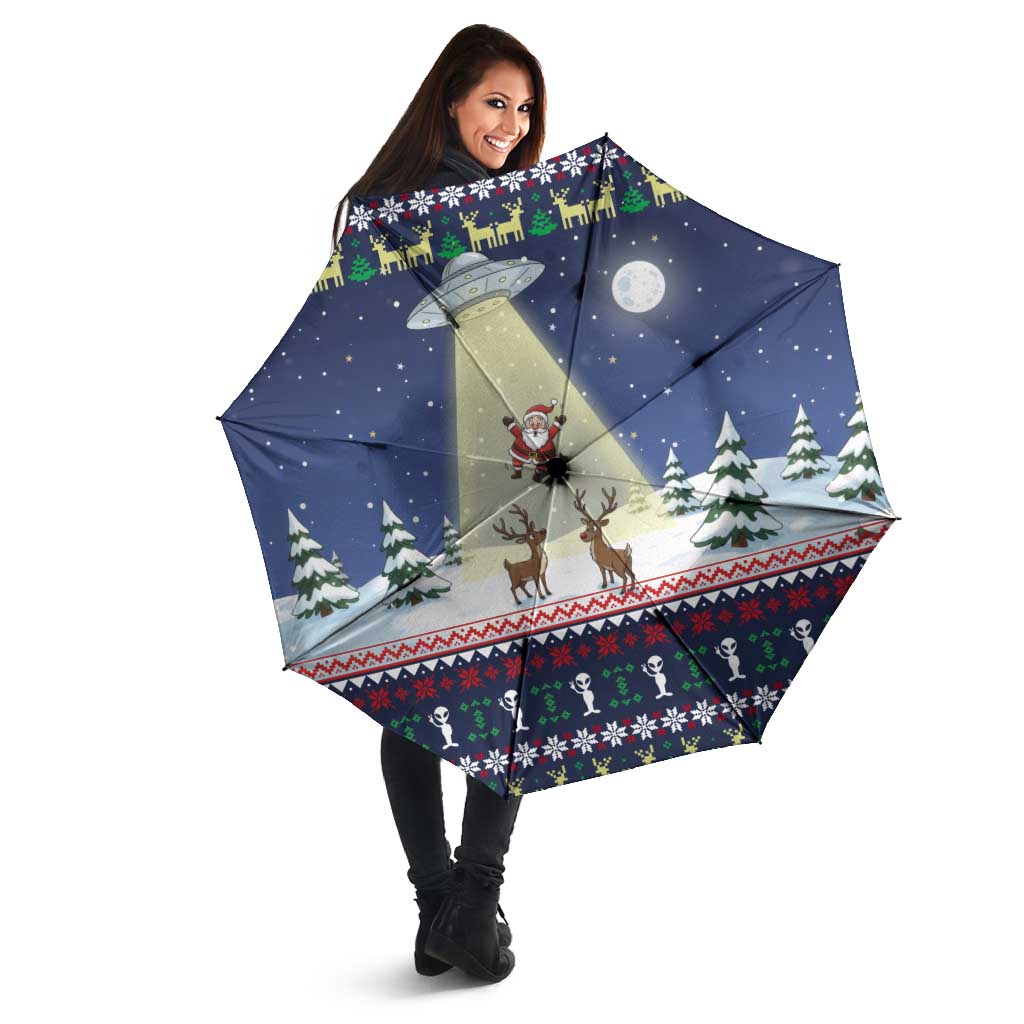 Christmas Alien Pattern with UFO Abduction of Santa Reindeer Snowy Forest Umbrella Xmas Holiday Patterns - Wonder Print Shop